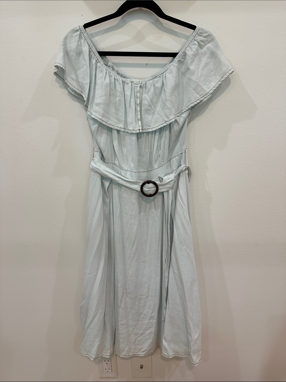 a loves a NWT Light Blue Off-Shoulder Midi Dress with Belt